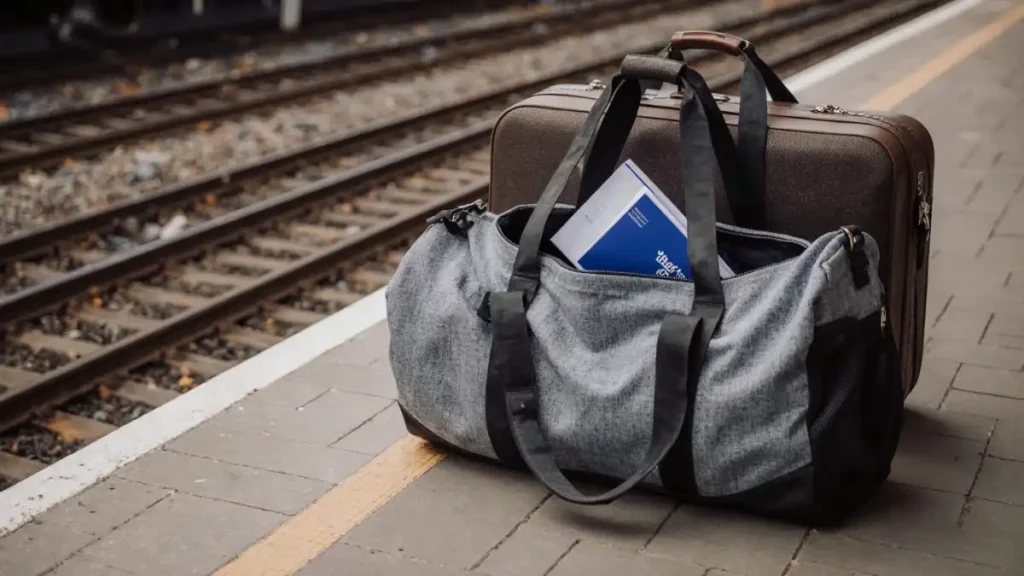 traveler calling his friends in train station